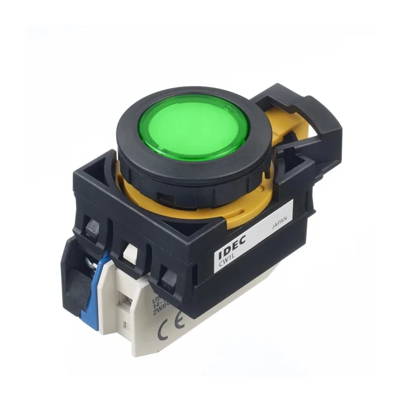 Idec CW Series Illuminated Momentary Push Button Switch Panel Mount 22 mm Cutout 1 NO Green LED IP20 IP65 IP66 CW1L-M1E10Q4G