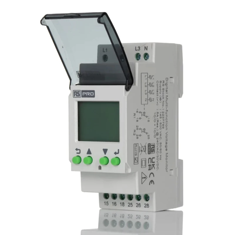 RS PRO Monitoring Relay 3 Phase DPDT DIN Rail Mount, Undervoltage Monitoring, 0V AC, 3A Contact Current, IP20/IP40 223-7789