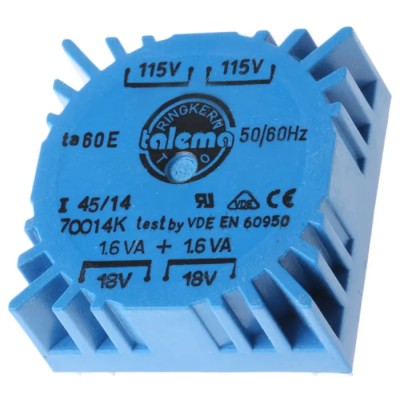 Nuvotem Talema 230 V AC 2 x 18 V AC Toroidal Transformer 2 Output 3.2 VA PCB Mount 70014K