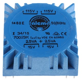 Nuvotem Talema 230 V ac 2 x 15 V ac Toroidal Transformer 2 Output 5 VA, UL, IEC 70023K
