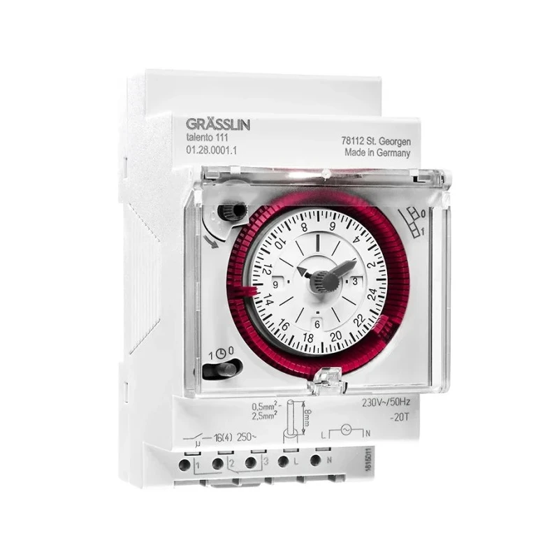 Grasslin Analogue DIN Rail Time Switch 230V ac 01.28.0001.1