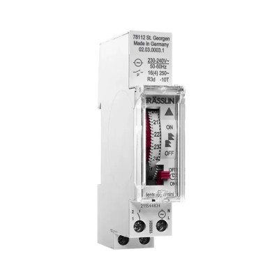 Grasslin Analogue DIN Rail Time Switch 240V AC 1 Channel 15min Segment Length 02.03.0003.1