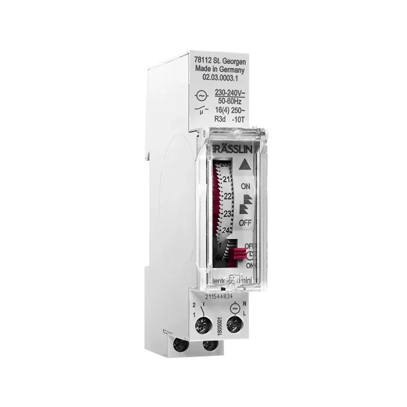 Grasslin Analogue DIN Rail Time Switch 240V AC 1 Channel 15min Segment Length 02.03.0003.1