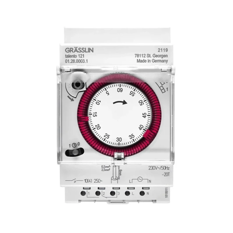Grasslin Analogue DIN Rail Time Switch 230V ac 01.28.0003.1