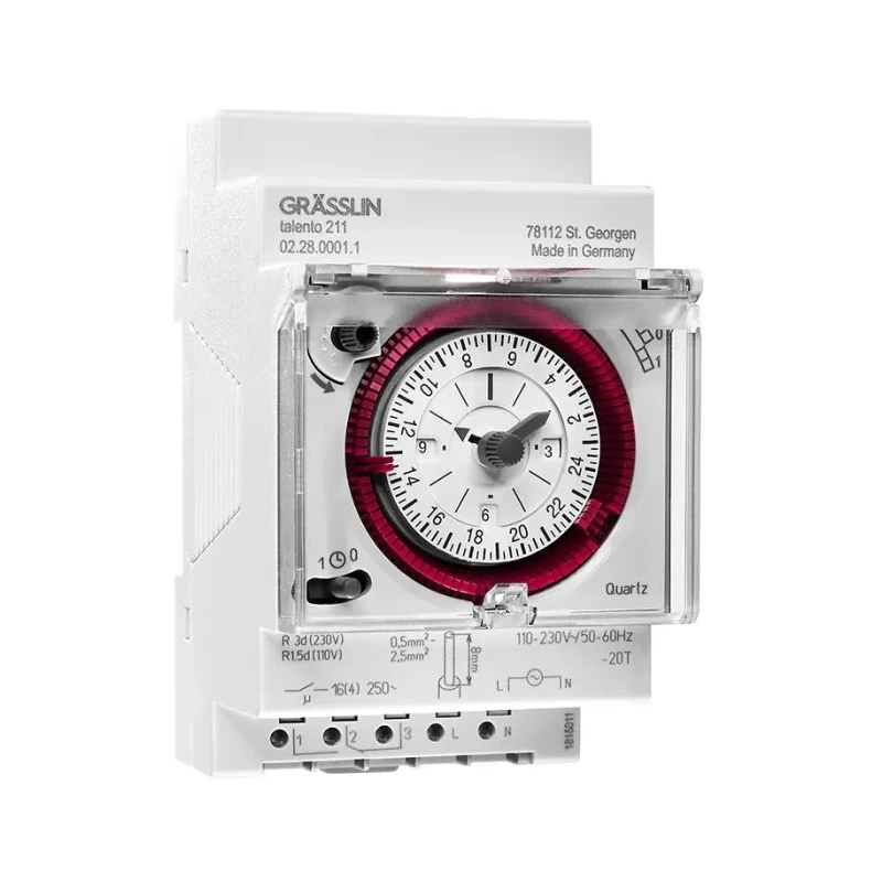 Grasslin Analogue DIN Rail Time Switch 230V AC Single Channel 15min Segment Length 02.28.0001.1
