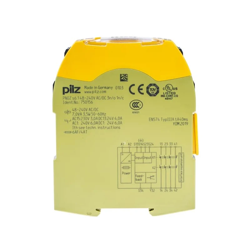Pilz PNOZ s6.1 Safety Relay 240V ac/dc, 48V ac/dc, 3 Safety Contacts, 1 Auxiliary Contact 750156