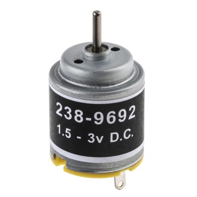 RS Pro Brushed DC Motor, 1.21 W, 1.5V dc and 3 V dc, 10.4 g.cm Torque, 2 mm Shaft Diameter, Steel Shaft, Iron Core 238-9692