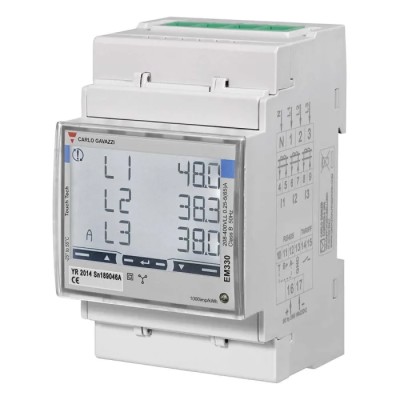 Carlo Gavazzi Three-Phase Energy Meter with LCD Display, Backlit Touch Keypad, IP51 Protection EM330DINAV53HM1PFB