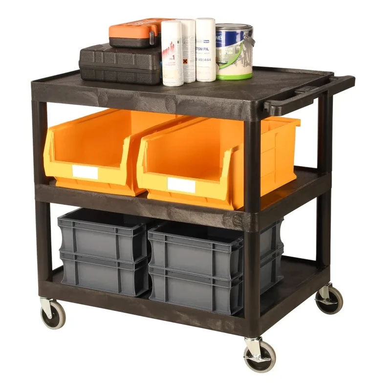 RS PRO 3-Shelf Polyethylene Rubber Trolley 885 mm Length, 610 mm Width, 180 kg Load Capacity Model 225-6019