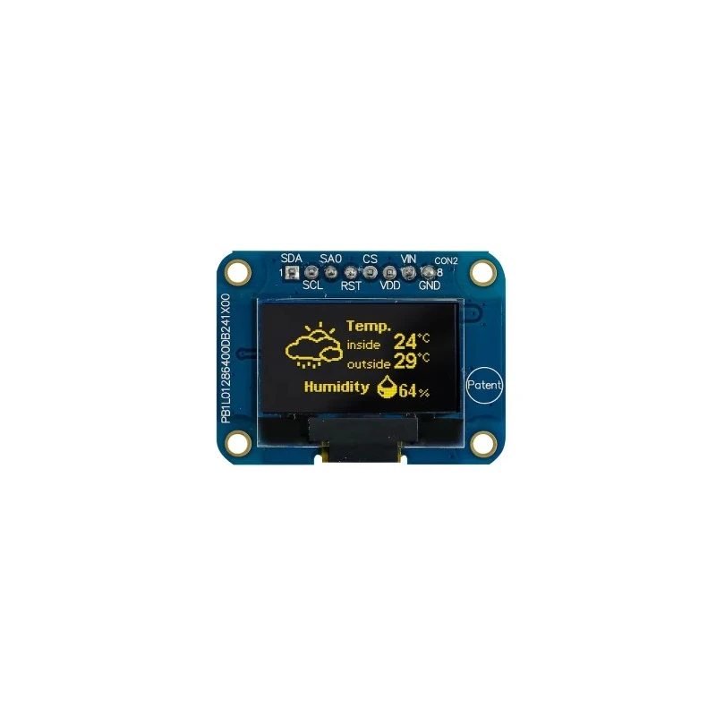 Midas 0.96 in Passive Matrix Yellow OLED Display 128 x 64 Pixel COB I2C MDOB128064VV-YI