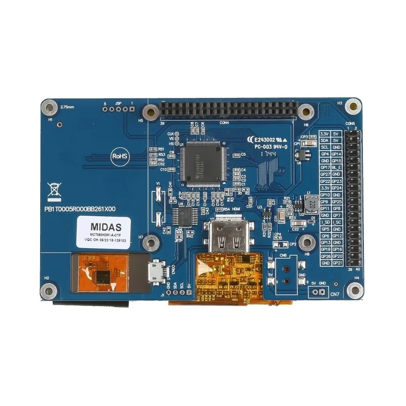 Midas 5 inch 800 x 480 Pixel TFT LCD Colour Display Touch Screen Capacitive USB Touch HDMI Interface MDT0500D2SSC-HDMI