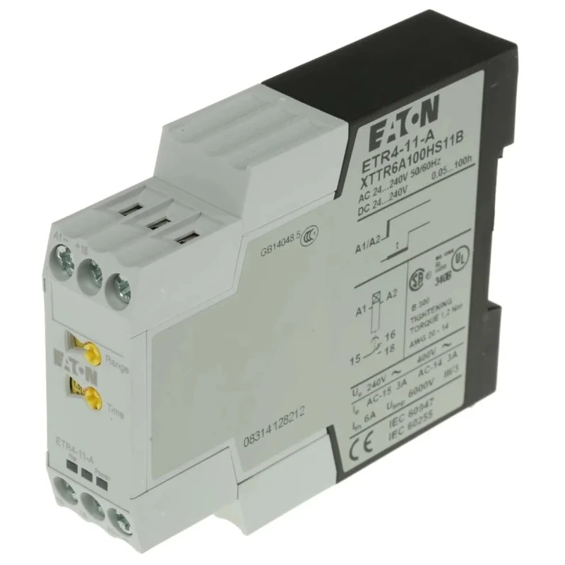 Eaton ETR4 Series DIN Rail Timer Relay, 1-Contact, 240 V DC 24-240 V AC, ON Delay, 0.05 s to 60 h, SPDT 031882 ETR4-11-A