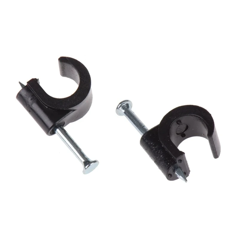 RS PRO Black Polyethylene TV Cable Clip, Max Bundle Diameter 8 mm, Nail Fixing, Size 9.9 x 5.6 x 10.9 mm 233-433