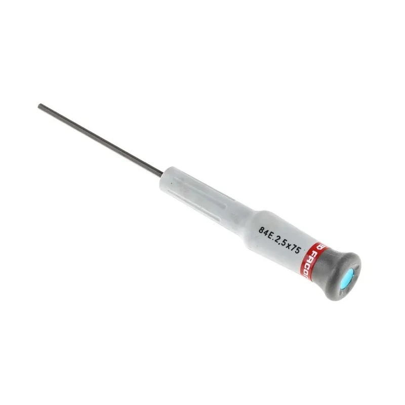Facom Precision Screwdriver 2.5 mm Tip, 75 mm Blade, 168 mm Overall Length 84E.2.5X75