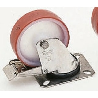 LAG Braked Swivel Castor 150 kg Capacity, 100 mm Polyurethane Wheel, Stainless Steel Frame 21130 FR