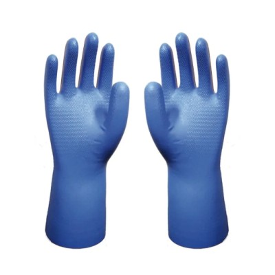 Showa Blue Nitrile Gloves with Cotton Flock Lining Size 7 Chemical Resistant Safety Gloves SHO707D
