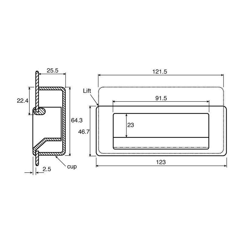 Southco Zinc Plated Black Plastic Handle 25.5 mm Height 46.7 mm Width 123 mm Length P1-31