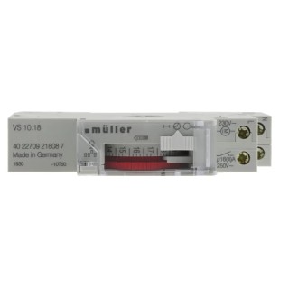 Muller Analogue DIN Rail Time Switch, 1 Channel, 230V AC, 15min Segment Length, Quartz Time Base VS 10.18 230V 50-60HZ