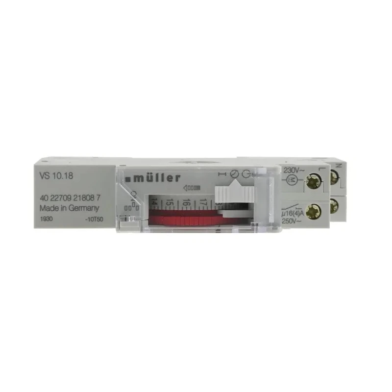 Muller Analogue DIN Rail Time Switch, 1 Channel, 230V AC, 15min Segment Length, Quartz Time Base VS 10.18 230V 50-60HZ