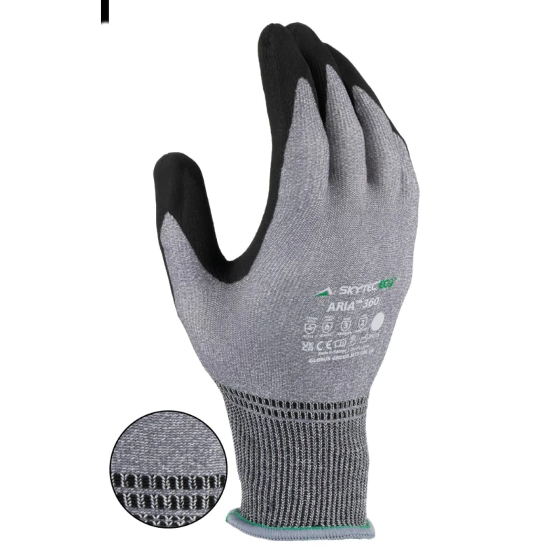 Skytec ARIA 360 Black Grey Foam Nitrile Nylon Work Gloves Size 11 SKG00022F