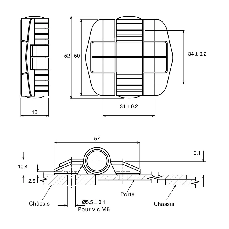 Southco Black Acetal Copolymer Detent Hinge with Fixed Pin, Screw Fixing, 52 mm x 57 mm x 10.4 mm C6-5