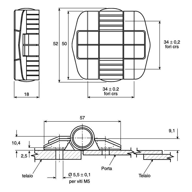 Southco Black Acetal Copolymer Detent Hinge with Fixed Pin, Screw Fixing, 52 mm x 57 mm x 10.4 mm C6-5