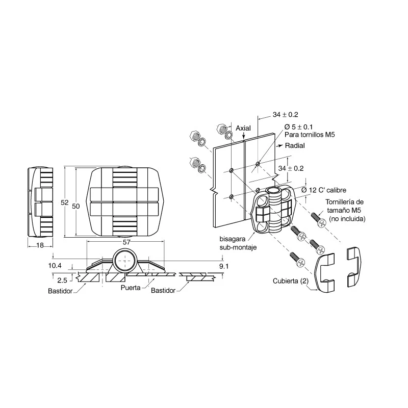Southco Black Acetal Copolymer Detent Hinge with Fixed Pin, Screw Fixing, 52 mm x 57 mm x 10.4 mm C6-5