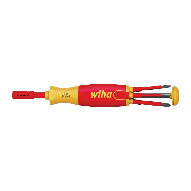 Wiha Pozidriv Plus Minus Screwdriver Bit Set, 6 Pieces, 75 mm Overall Length, Magazine Liftup Electric, IEC 60900 41234