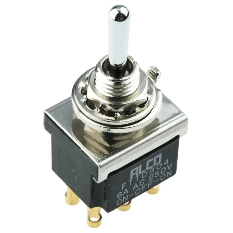 TE Connectivity Toggle Switch Panel Mount On-Off-(On) DPDT Solder Terminal 250 V ac FTT0904