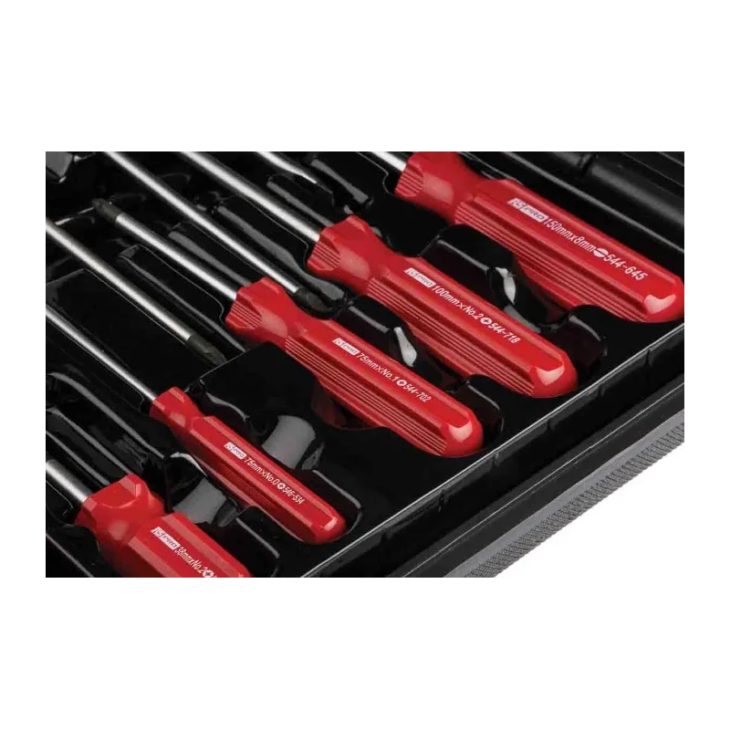 RS PRO Pozidriv and Slotted Standard Screwdriver Set, 10-Piece, Ergonomic Handles, Chrome Vanadium Steel, Model 228-4137