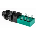 C & K Push Button Switch, Latching, Panel Mount, 14 mm Cutout, DPDT, Green Actuator, NE-18 Series ZNE18 FA200 BK GN 2U EE L