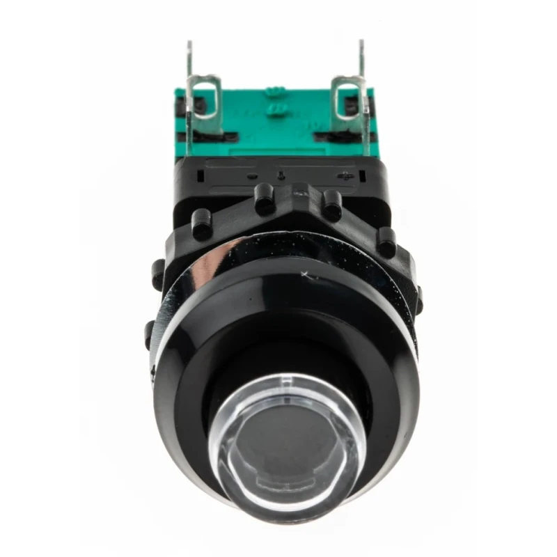 C & K Push Button Switch, Latching, Panel Mount, 14 mm Cutout, DPDT, Green Actuator, NE-18 Series ZNE18 FA200 BK GN 2U EE L