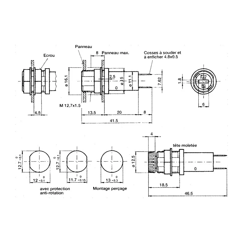 Schurter 16A Panel Mount Fuse Holder, 1P-Pole for 5 x 20 mm Fuse, 250V AC 3101.0025