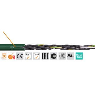 Igus chainflex CF5 Control Cable, 7 Cores, 1.5mm² 15 AWG, Unscreened, 500V, Flame Retardant, 100 m Green CF5.15.07 (100m)