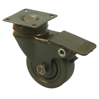 Guitel Hervieu Braked Swivel Castor 50 mm Wheel Diameter, 40 kg Load Capacity, Rubber Wheel, Pressed Steel Frame 366520