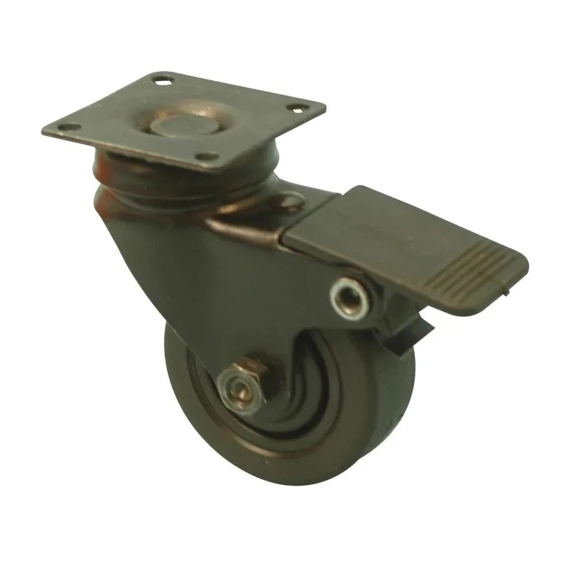 Guitel Hervieu Braked Swivel Castor 50 mm Wheel Diameter, 40 kg Load Capacity, Rubber Wheel, Pressed Steel Frame 366520