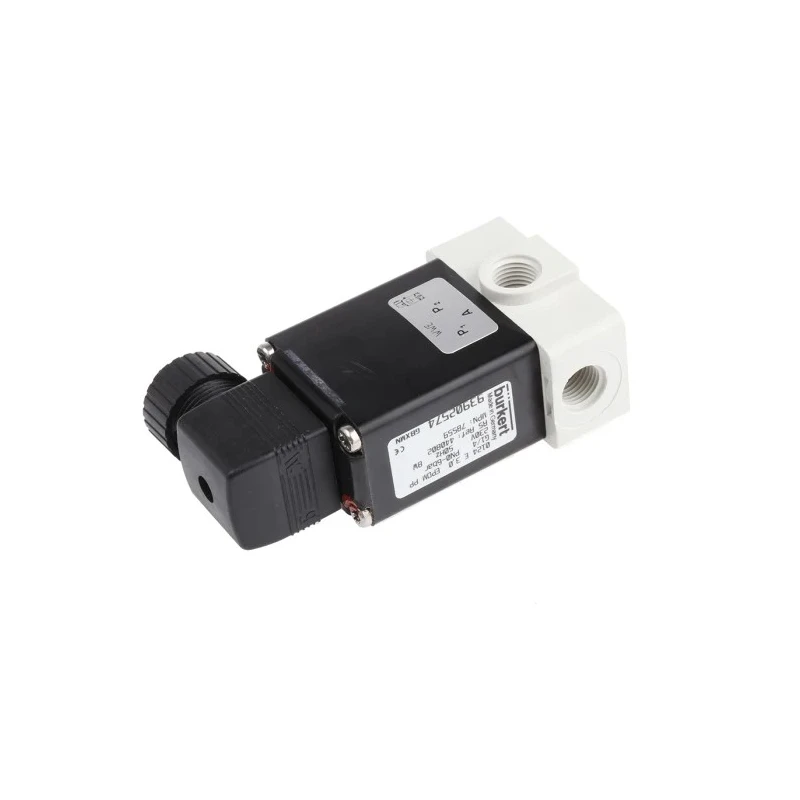 Burkert Solenoid Valve, 3 Port, NO/NC, 230V AC, 1/4 in G Threaded, 6.35 mm Outlet, Polypropylene Body, Model 078559