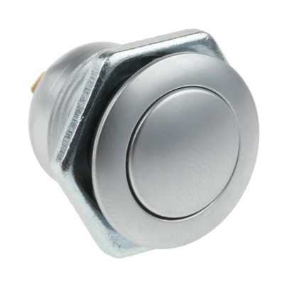 ITW Switches 57M Series Miniature Push Button Switch, Latching, Panel Mount, 14.75 mm Cutout, SPST, Silver 57M-210N