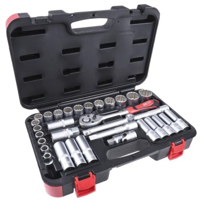 RS PRO 32-Piece 1/2 in Shallow Socket Set Chrome Vanadium Steel Matt Finish 229-7278