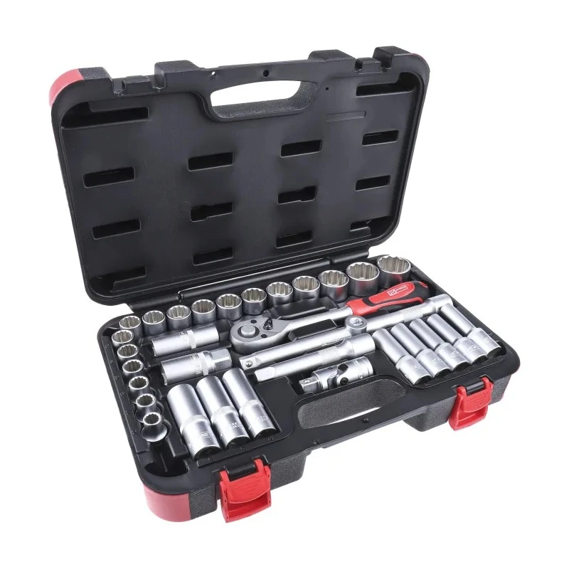 RS PRO 32-Piece 1/2 in Shallow Socket Set Chrome Vanadium Steel Matt Finish 229-7278