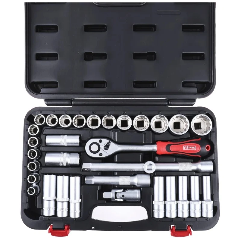 RS PRO 32-Piece 1/2 in Shallow Socket Set Chrome Vanadium Steel Matt Finish 229-7278