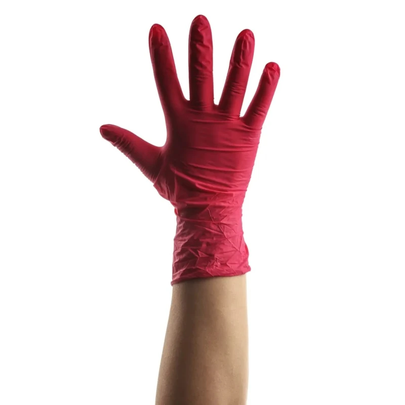Unigloves Red Nitrile Powder-Free Disposable Gloves Medical Sub Type, Food Safe, 0.08mm Thickness, Size 8 Medium GP0063