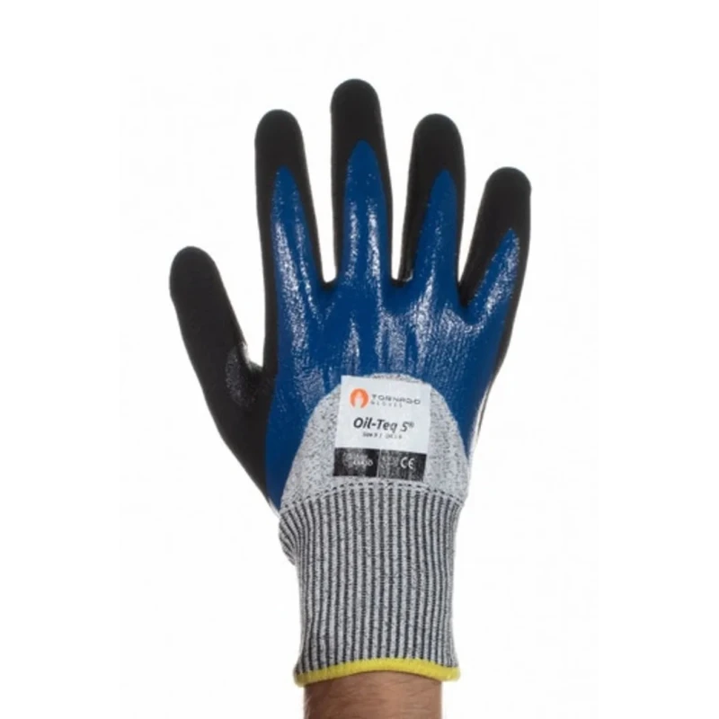 Tornado Oil-Teq Black Blue Nylon Work Gloves Size 8 Polymer Coating OIL5-08