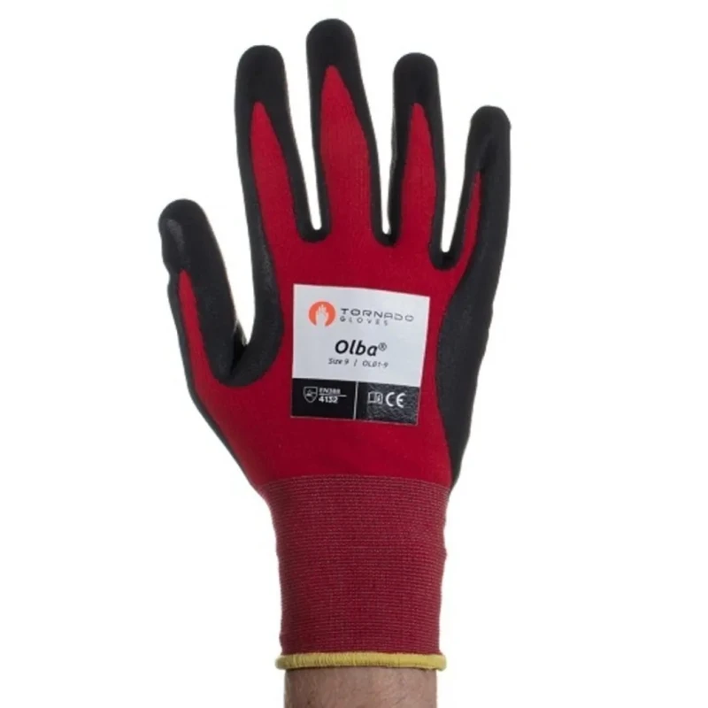 Tornado Red Nylon Work Gloves, Size 6, Polymer Coating OLB1-06
