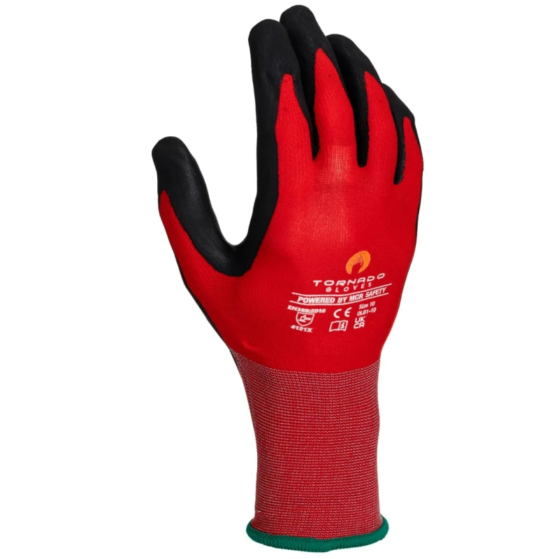 Tornado Red Nylon Polymer Coated Work Gloves Size 10 Olba OLB1-10