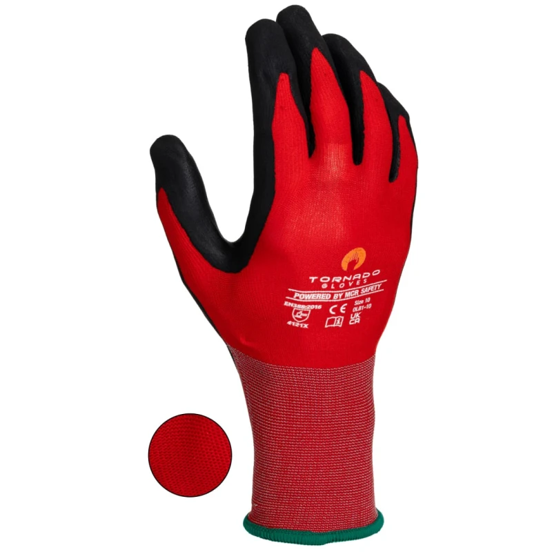 Tornado Red Nylon Polymer Coated Work Gloves Size 10 Olba OLB1-10