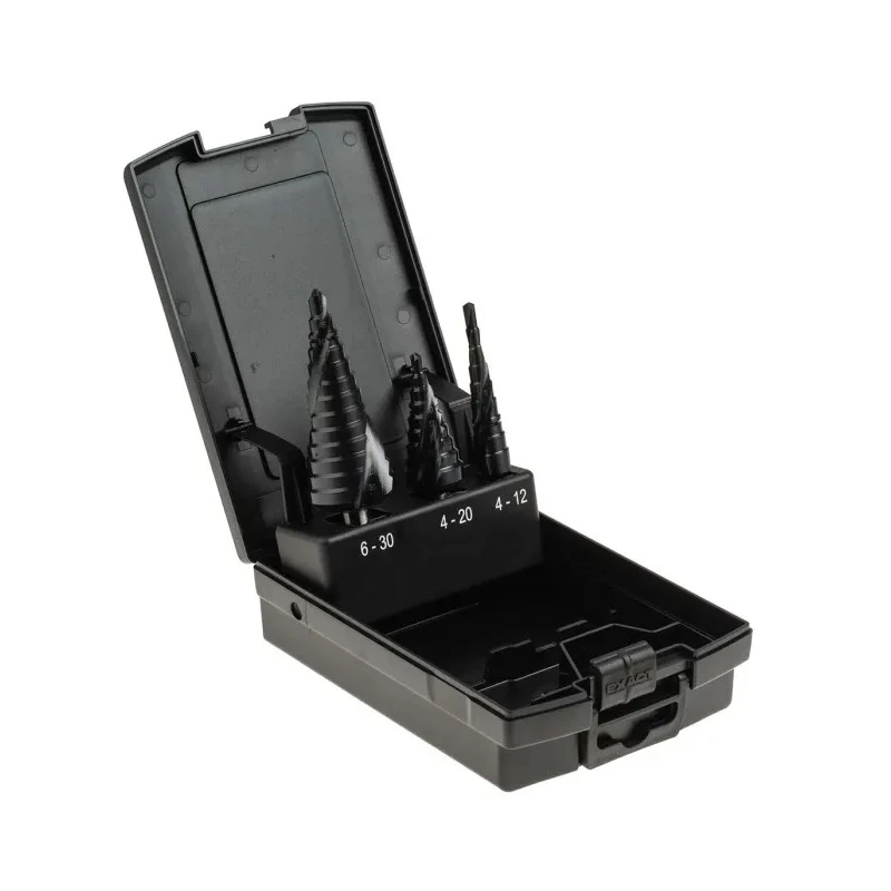EXACT 3-Piece Step Drill Bit Set for Metal, 30 mm Max, 4 mm Min, High Speed Steel HSS Bits 4407024