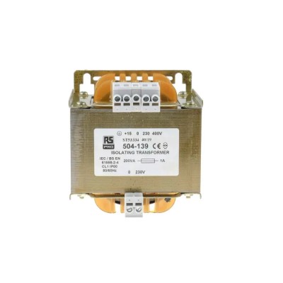 RS PRO Isolation Transformer 1 Output 200 VA, Primary Voltage +15-0-230-400V AC, Secondary Voltage 0-230V AC 504-139