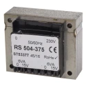 RS PRO PCB Transformer 5 to 24 V AC 2 Output Through Hole, 230 V AC Primary, 12 VA Power, 54x45x30.41 mm 504-375
