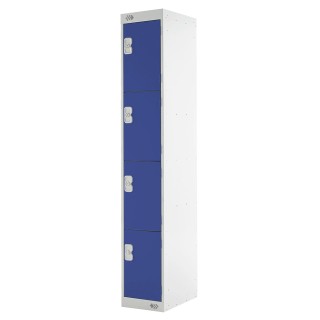 RS PRO Blue 4 Door Steel Industrial Locker 1800 mm Height x 300 mm Width x 450 mm Depth 521-386